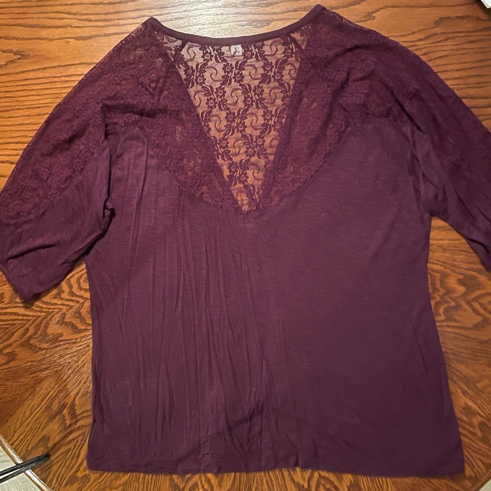 Juniors Decree Burgundy Slub-knit w/ Lace Cardi oversized fit 3/4 sleeve size XL